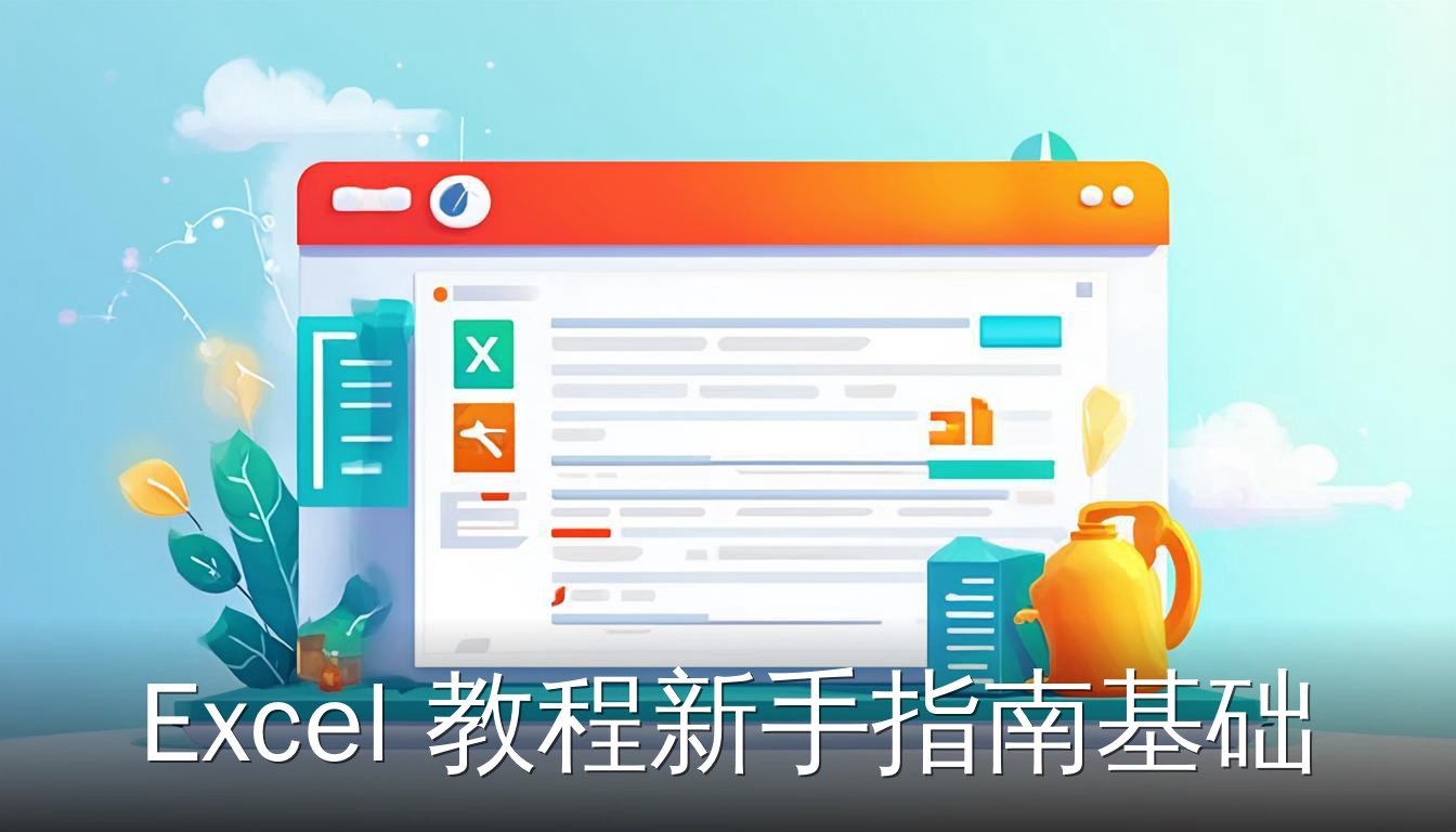 Excel教程新手指南基础：展示Excel界面和功能区布局的扁平插画