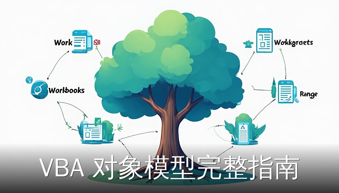 VBA对象模型树状层次结构示意图，从Application到Range的层级关系