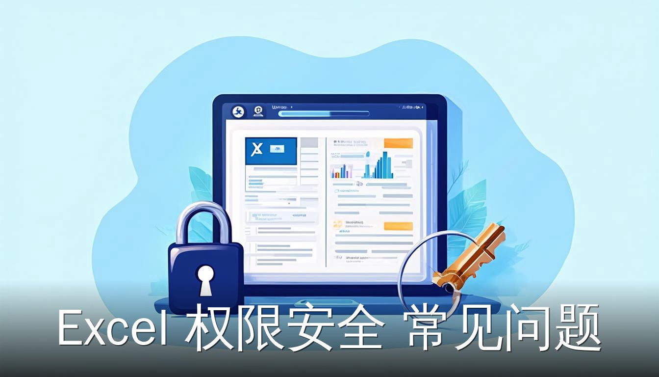 Excel权限安全常见问题，展示工作簿与锁和钥匙的扁平插画